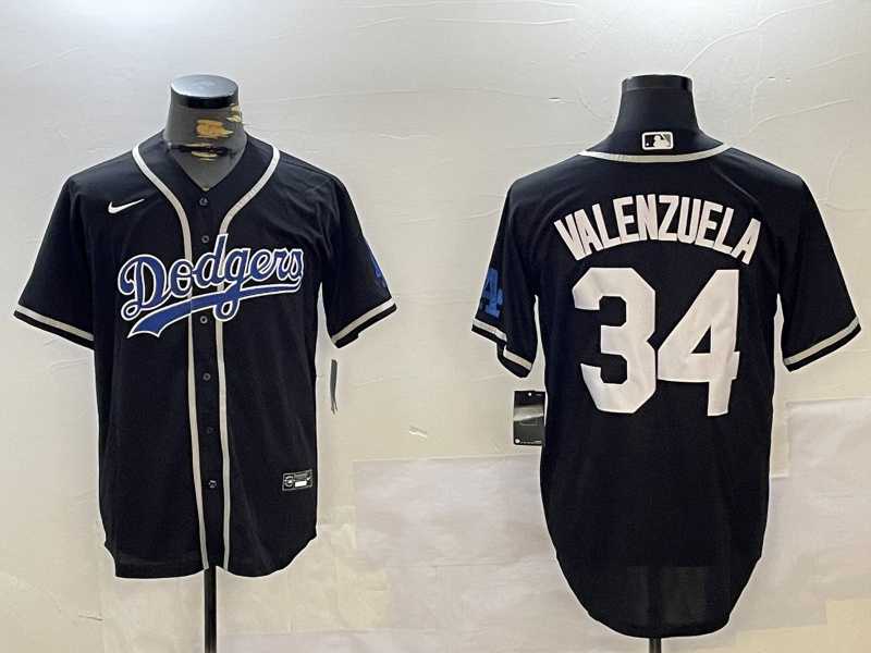 Mens Los Angeles Dodgers #34 Fernando Valenzuela Black Authentic Collection Stitched MLB Jerseys